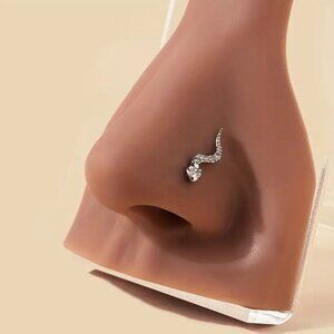 Serpentine Elegance: L-bar Snake Nose Stud with Shiny Zircon Inlay - Stylish Ani